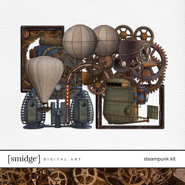 Travel through a retro-futuristic subgenre of science fiction with this industrial-inspired Steampunk Kit filled with a perfect smidge of digital art elements. This kit is perfect for documenting punk rock, cosplay or steampunk conventions, or anyone who loves building gadgets and steampunk contraptions. 