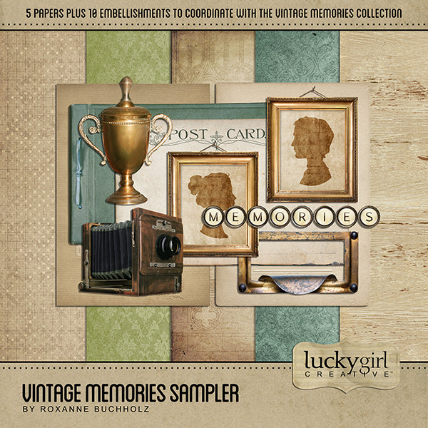 The Vintage Memories Sampler Digital Scrapbook Kit is the perfect way to accent your family history projects and bring your genealogy to life. Coordinates with the larger Vintage Memories digital art series by Lucky Girl Creative.